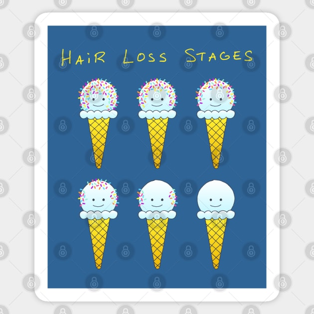 Funny Hair Loss Stages - Ice Cream Cones Sticker by HappyCatPrints